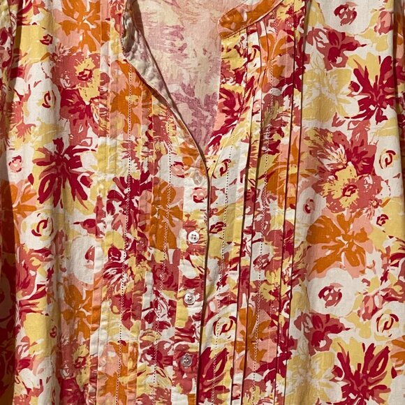 Woman Within Floral Watermelon Print Button-Down Tunic Top 2X Linen Blend - Picture 2 of 6